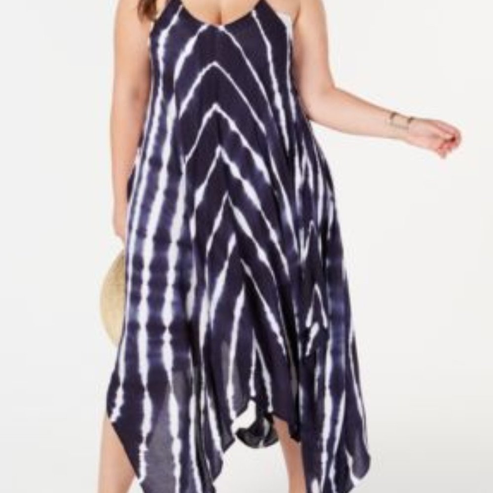 Raviya Tie Dye Handkerchief Hem Maxi Dress Swim Cover Up Blue NEW Large